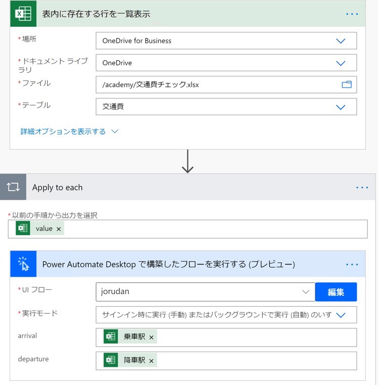 クラウドフローにデスクトップフローを選択して組み込む